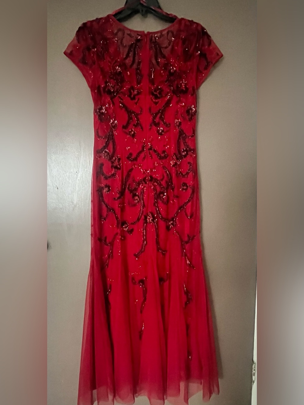 Adriana- Papell Red Evening Gown with Beaded Embellishment